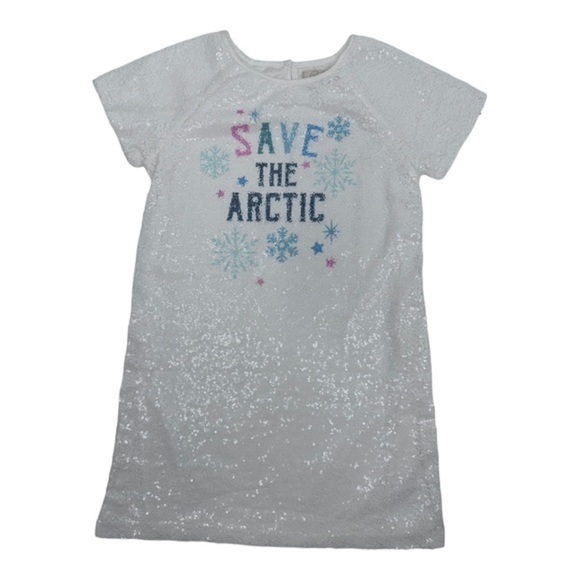 Peek Other - Peek Allover Sequins Save The Arctic Dress Kids Girls Casual School NWOT
